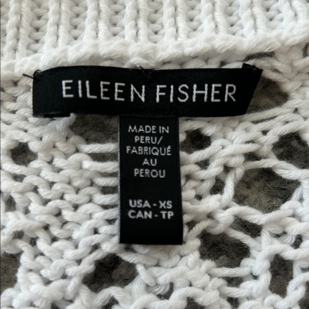 Eileen Fisher White Crocheted Sweater